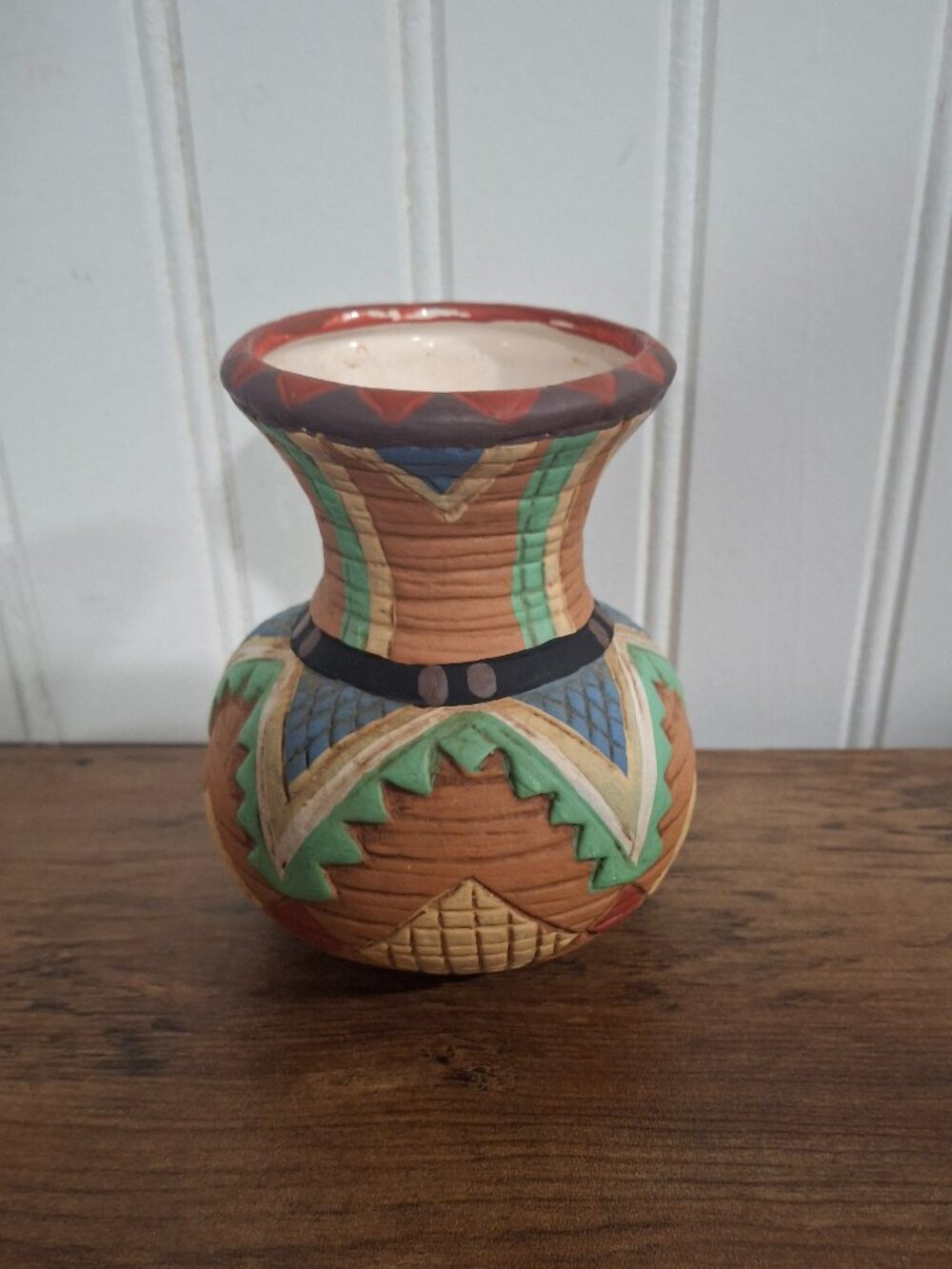 Vintage Pottery Ceramic Small Vase Southwestern Multicolor 3.5 Inches